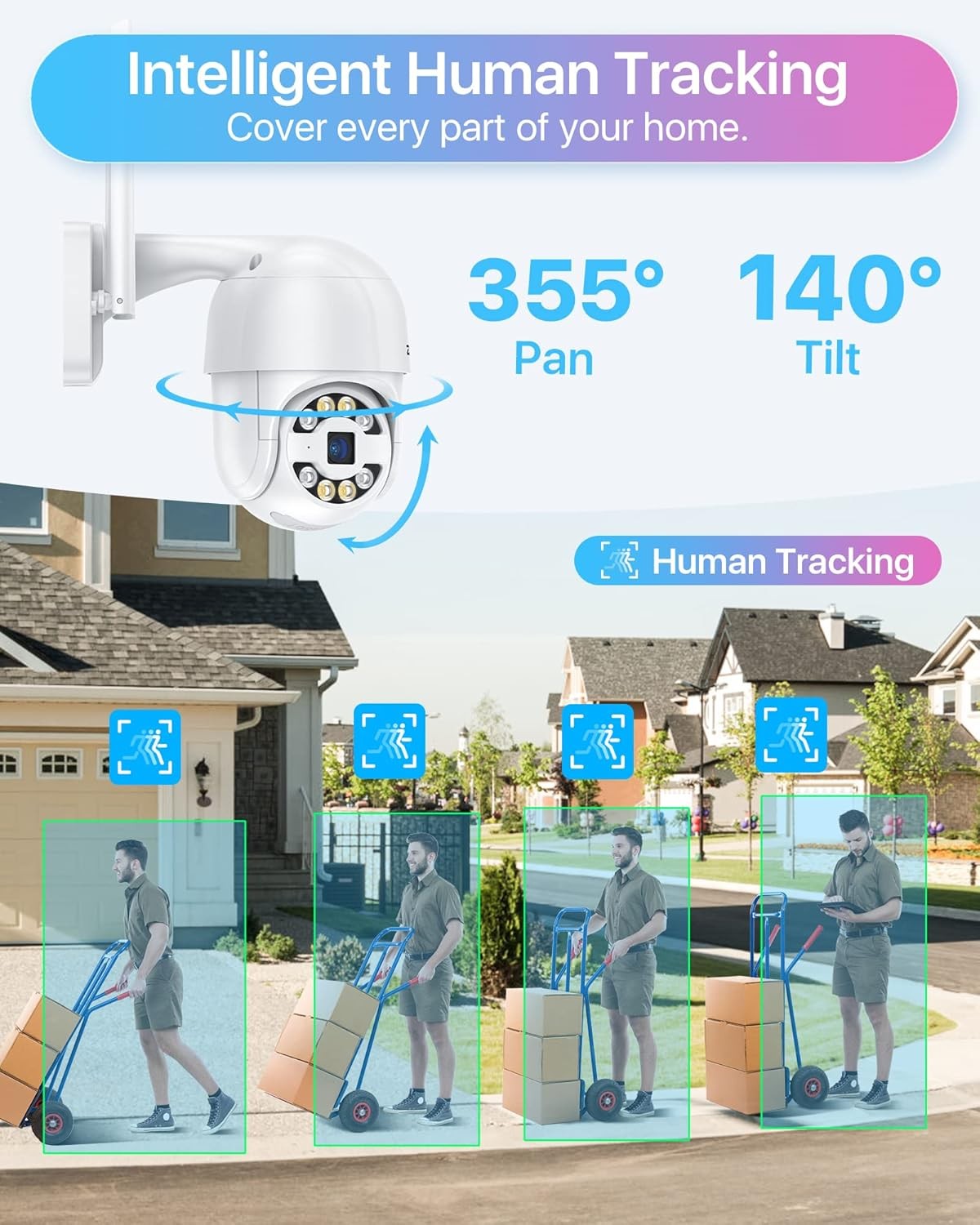 ZOSI 2K 3MP Wifi Security IP Camera Auto Tracking AI Detect Color Night Vision