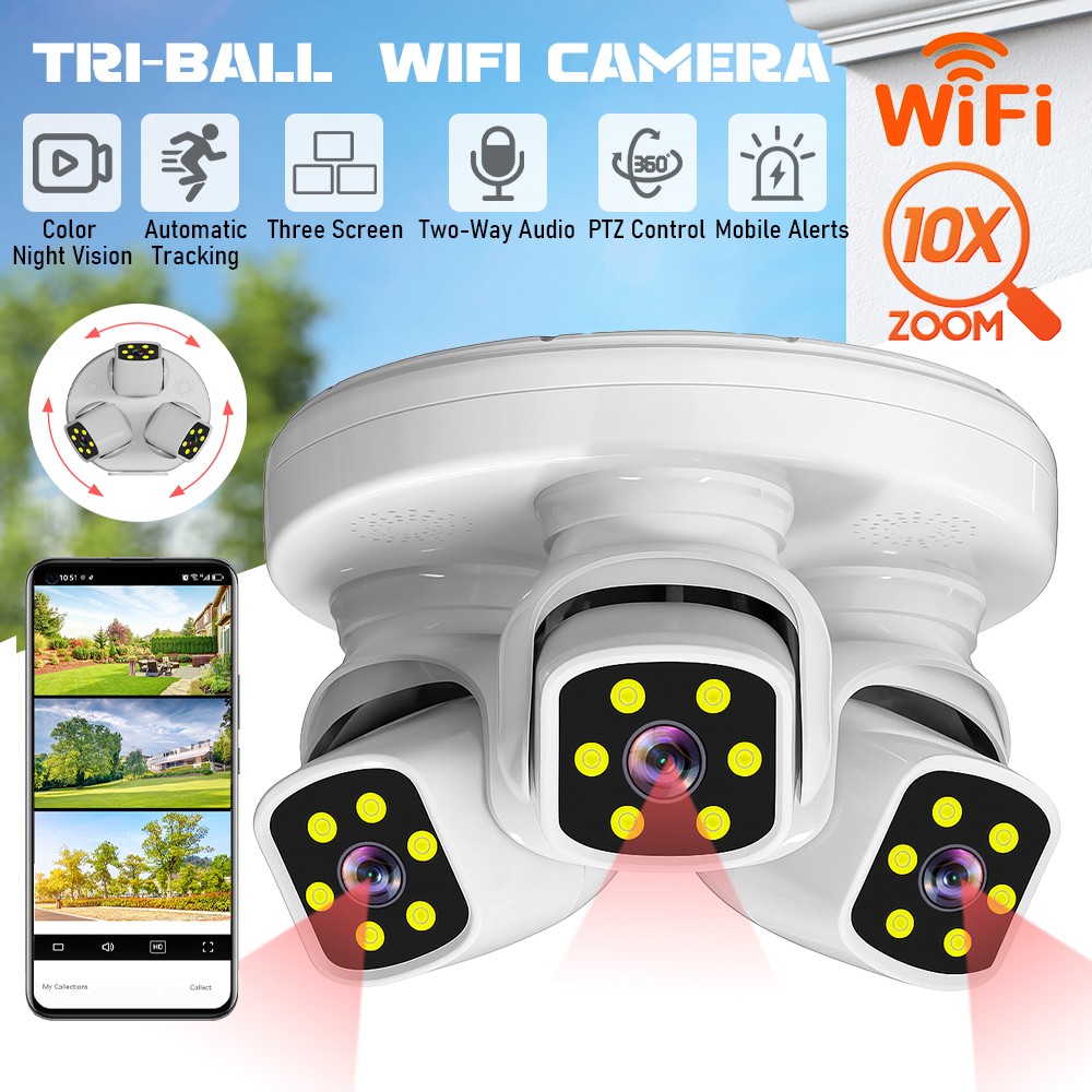 6MP 3Lens WIFI Security Cameras 1080P Night Vision Supermarket Warehouse Factory