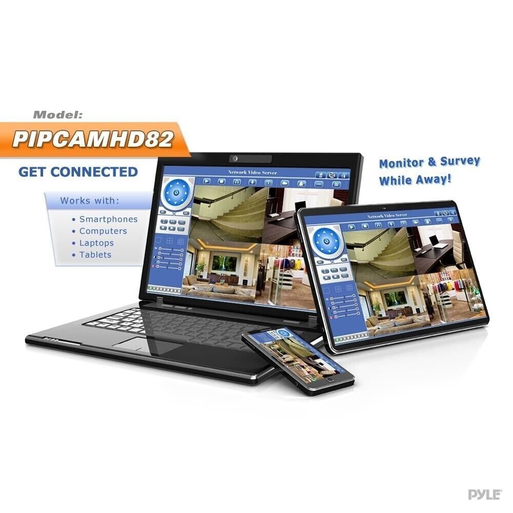 Pyle IP Cam WiFi Security Camera Full HD 1080p App Download Pan Tilt White