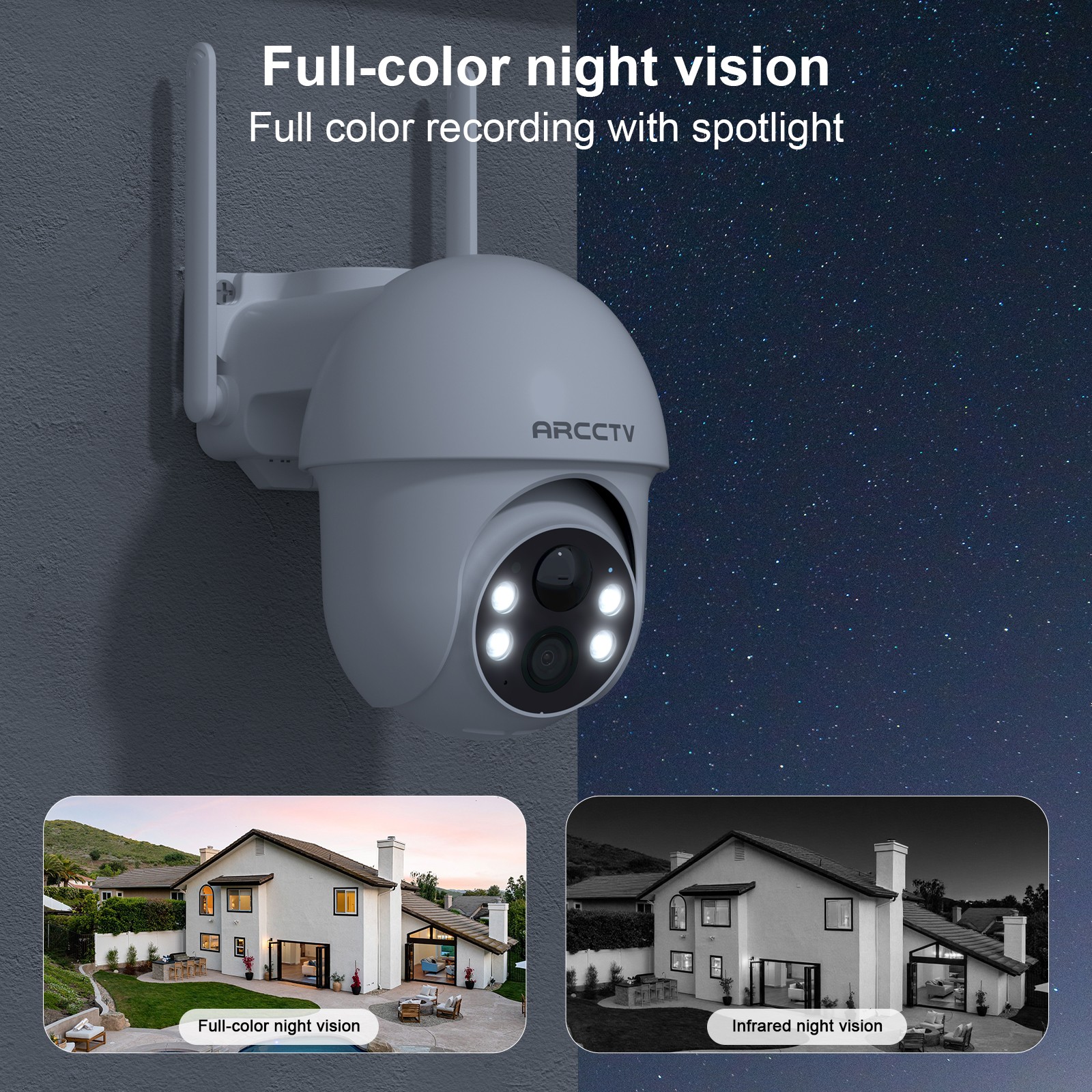 ARCCTV Outdoor 4MP Solar Security Camera 360° PTZ WiFi Battery Smart Home IP66