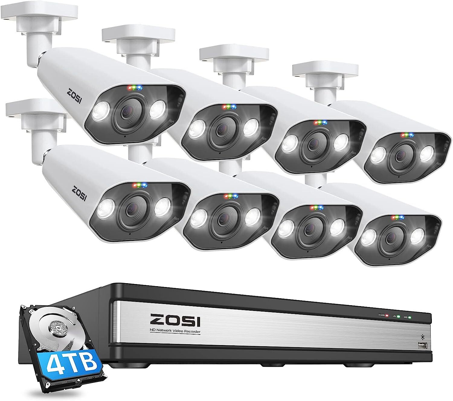 ZOSI 16CH 4K PoE Security IP Camera System NVR 4TB HDD H.265+Human Detection