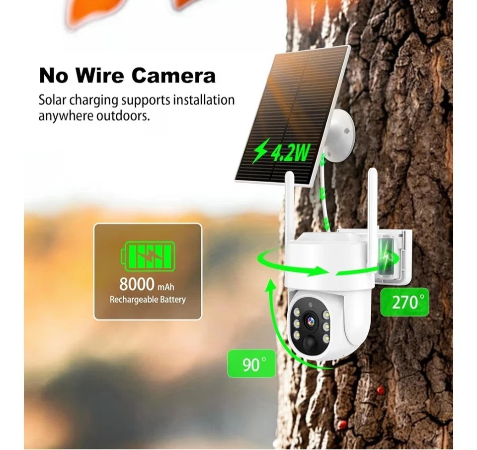 4G LTE Solar Security Camera 4MP Wire-Free Outdoor PTZ CCTV Night Vision No WiFi