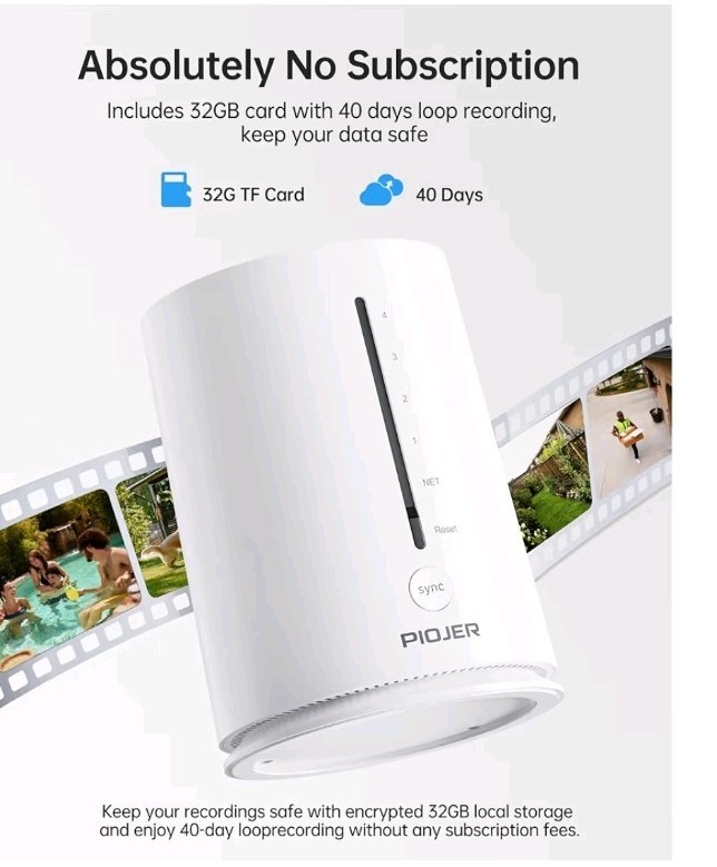 PIOJER 4-Pack Solar Wireless Wi-Fi PTZ Outdoor Security Camera Complete System