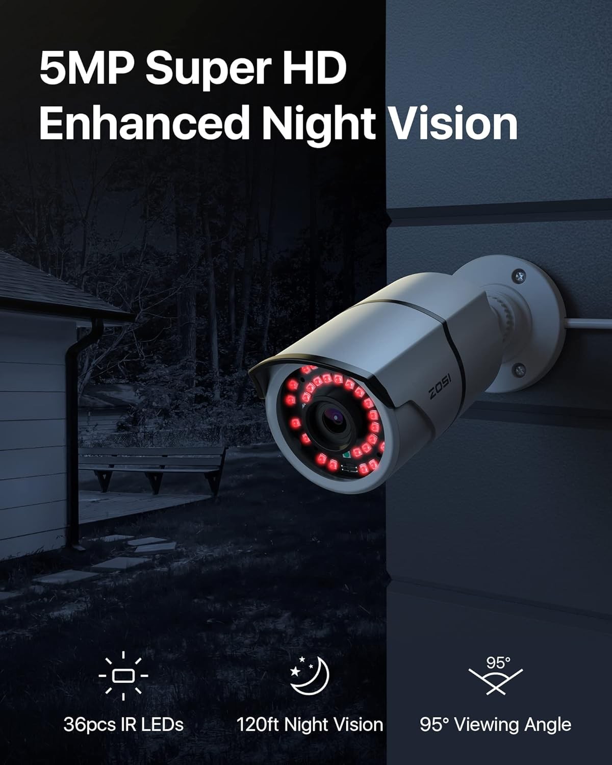 ZOSI 4K NVR PoE Security Camera System 5MP Outdoor IP Camera 120ft Night Vision