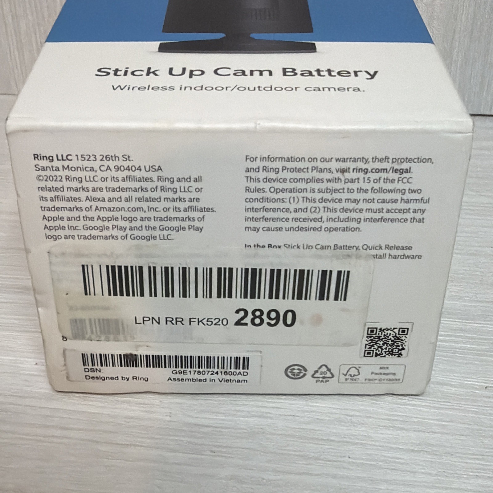 Ring Stick Up Cam Battery Weather-Resistant Outdoor Camera Night Vision Open Box