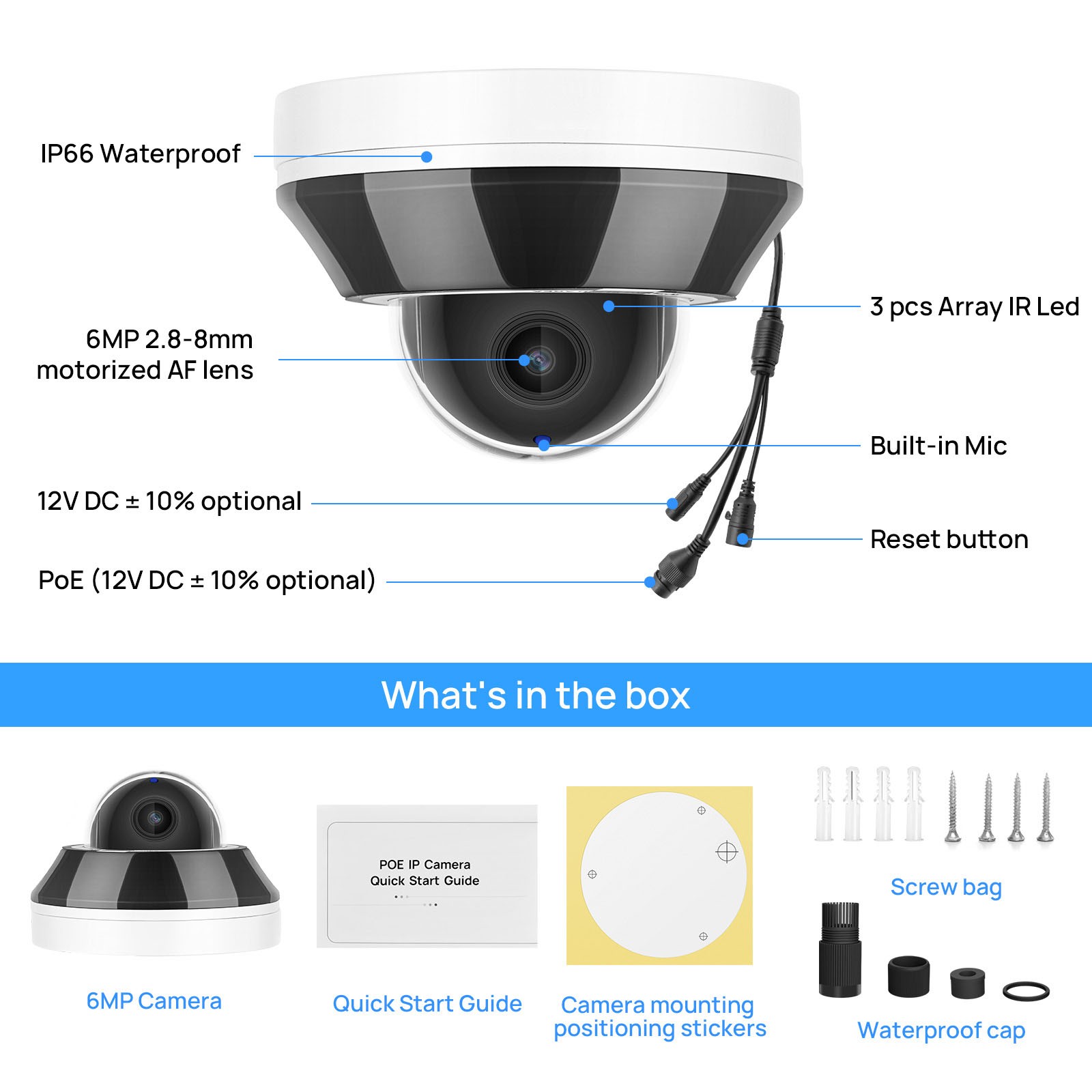 Vikylin CCTV System 16POE 16CH NVR PTZ 3×Zoom IR Mini Dome MIC 6MP Camera MD Lot