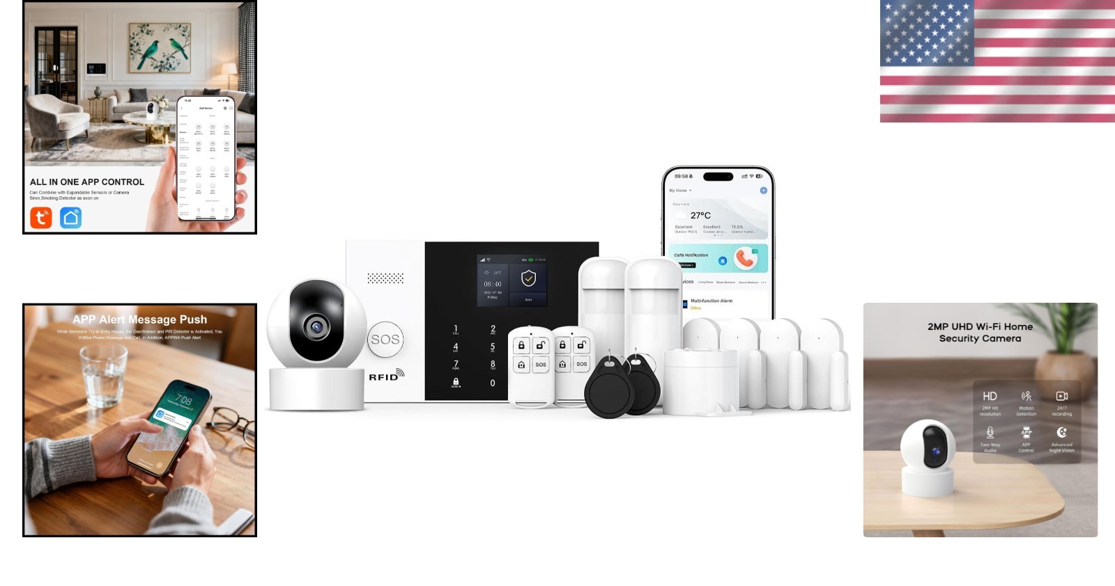 Battery-Powered Wireless Alarm System with HD Security Camera – Easy Setup