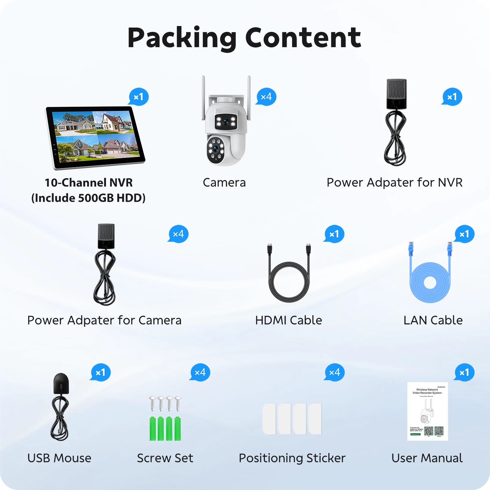 Wireless Security Camera System Outdoor with 10″ Monitor 10 Channel NVR 2-Lens
