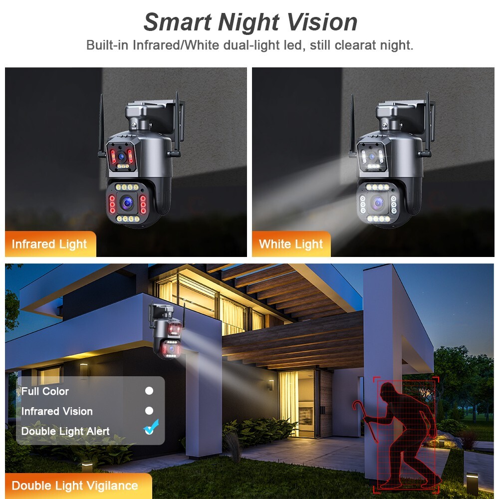 4K Security Camera Wireless Home Outdoor 4MP PTZ Home 2-Lens Wifi 2-Way Audio
