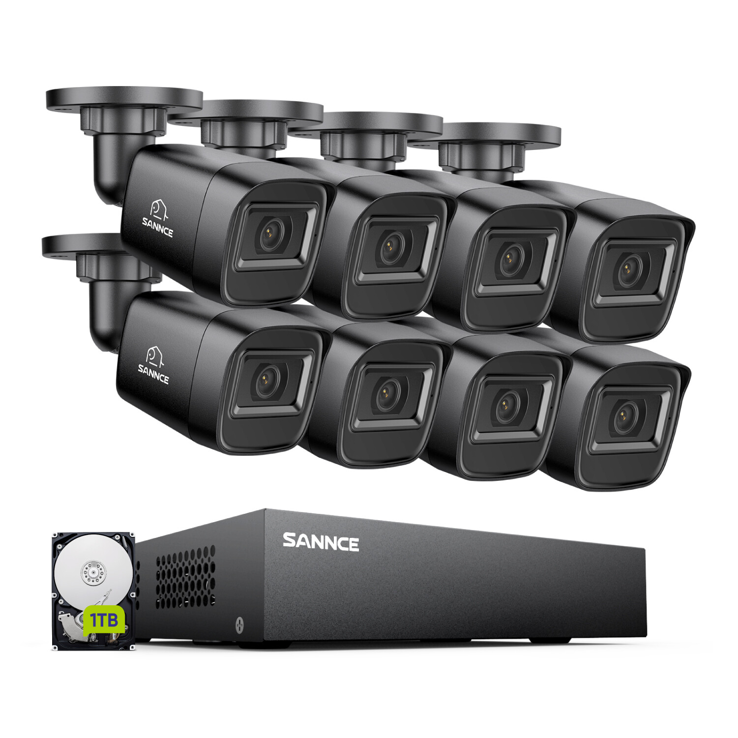 SANNCE 5in1 8CH DVR 1TB 1080P Video Security Camera System Human Detection IP67