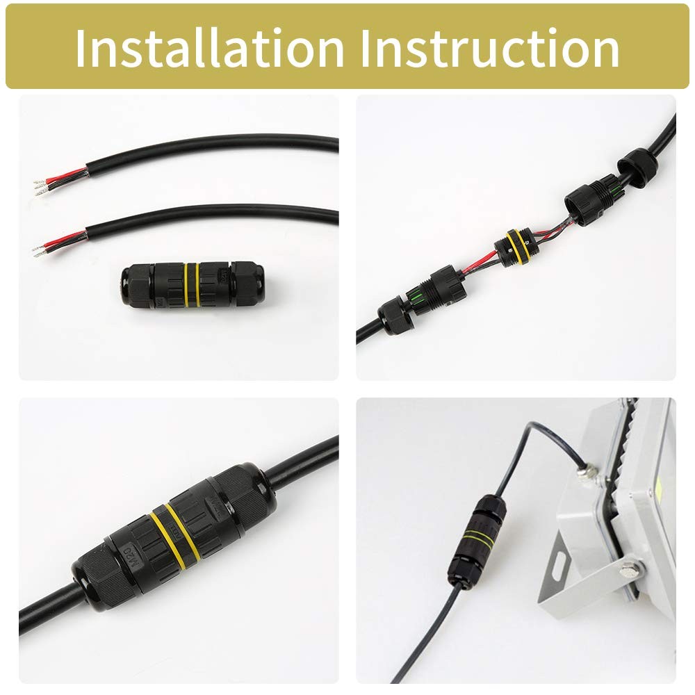 3 Pole Wire Connector Waterproof IP68 External Electrical M20-3Pin, Black