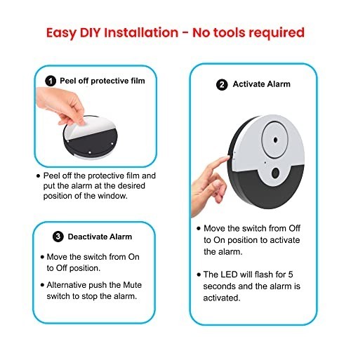 Extra Loud 130dB Window Alarm System – Vibration Sensors, Easy Install, 6 Set Bl