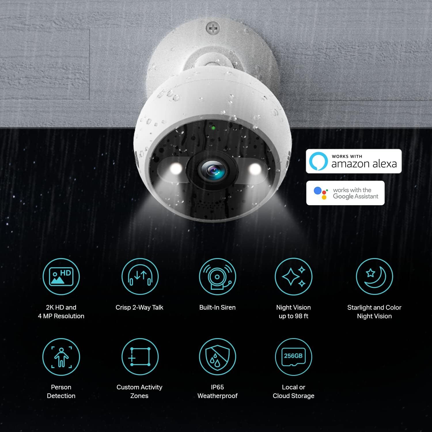 Kasa 4MP 2K Security Camera Outdoor Wired, IP65, Starlight Sensor & 98 Ft Night