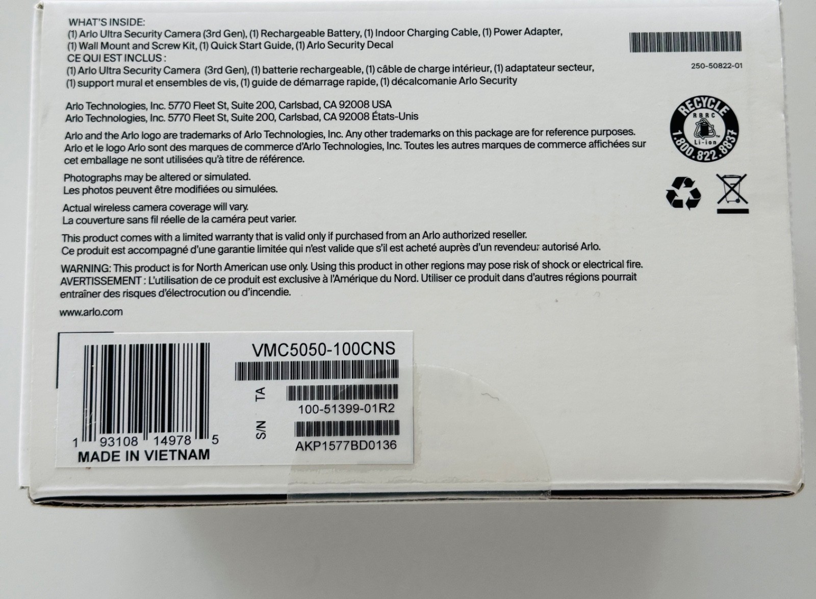 Sealed Arlo Ultra 4K 3rd Gen Single Add On Camera Battery Powered Brand New