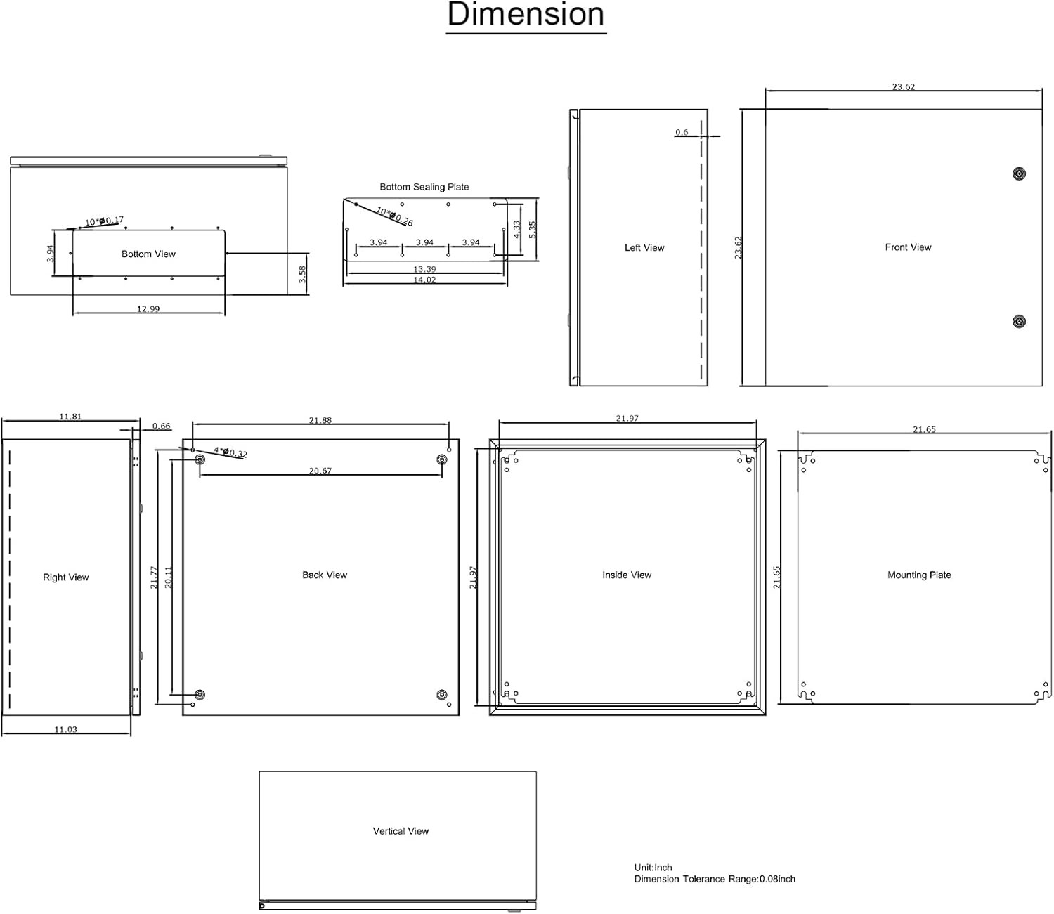VEVOR NEMA Steel Enclosure, 24 x 24 x 12” 4X 24 x 24 x 12, Grey