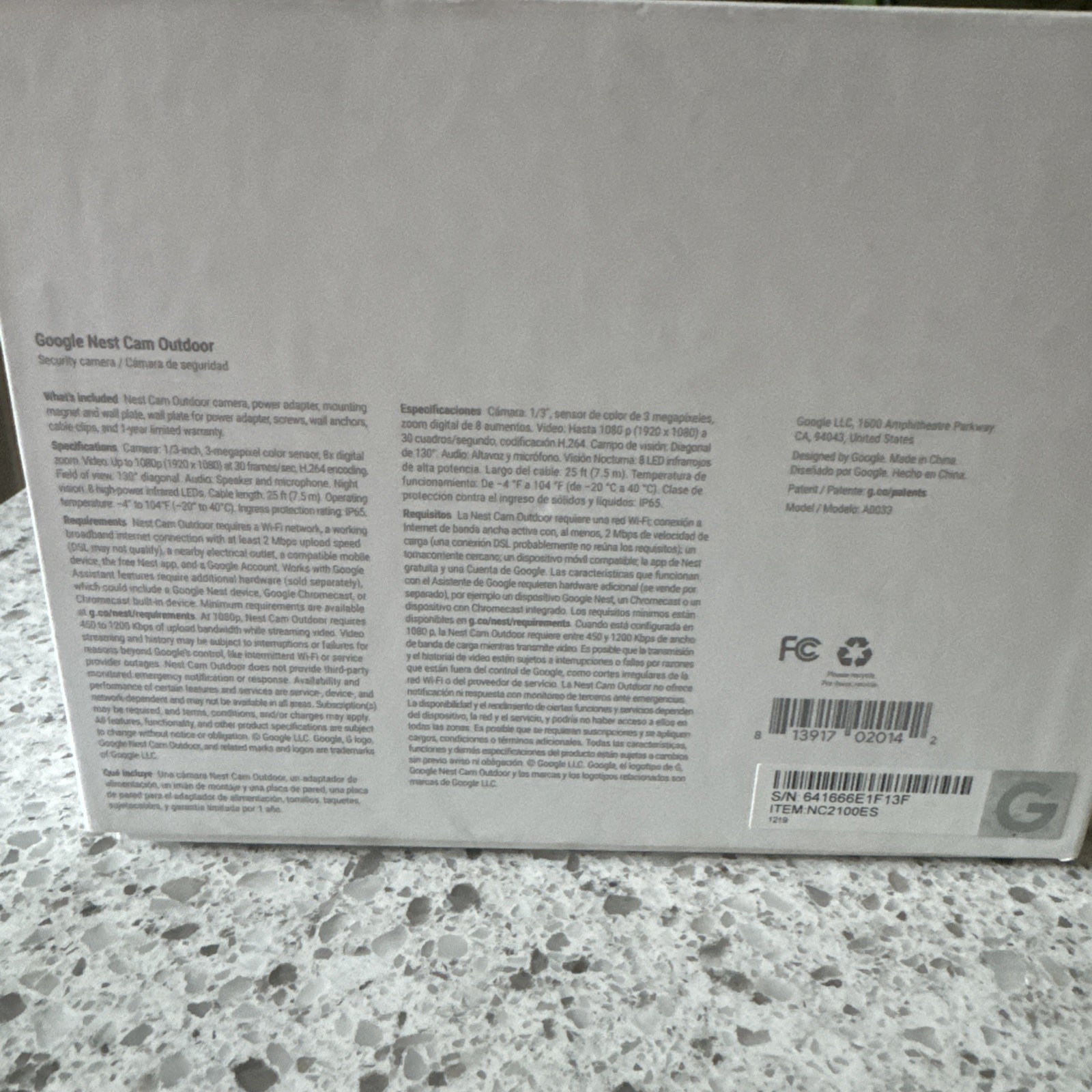 Google NEST Cam Outdoor Security Camera Model NC2100ES – Sealed NEW
