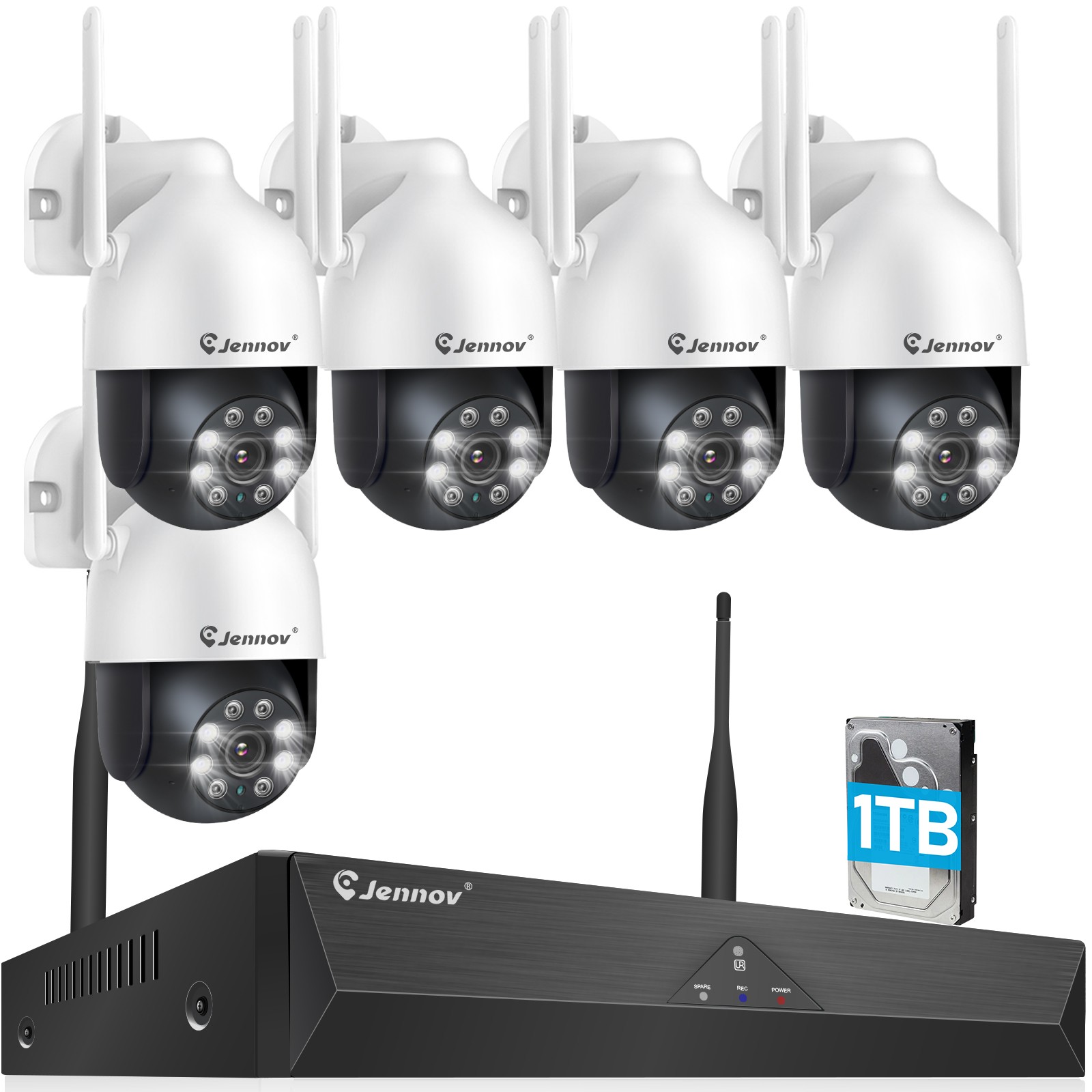 JENNOV 5MP PTZ Security System 10CH NVR WiFi6 Outdoor Auto-Tracking Night Vision
