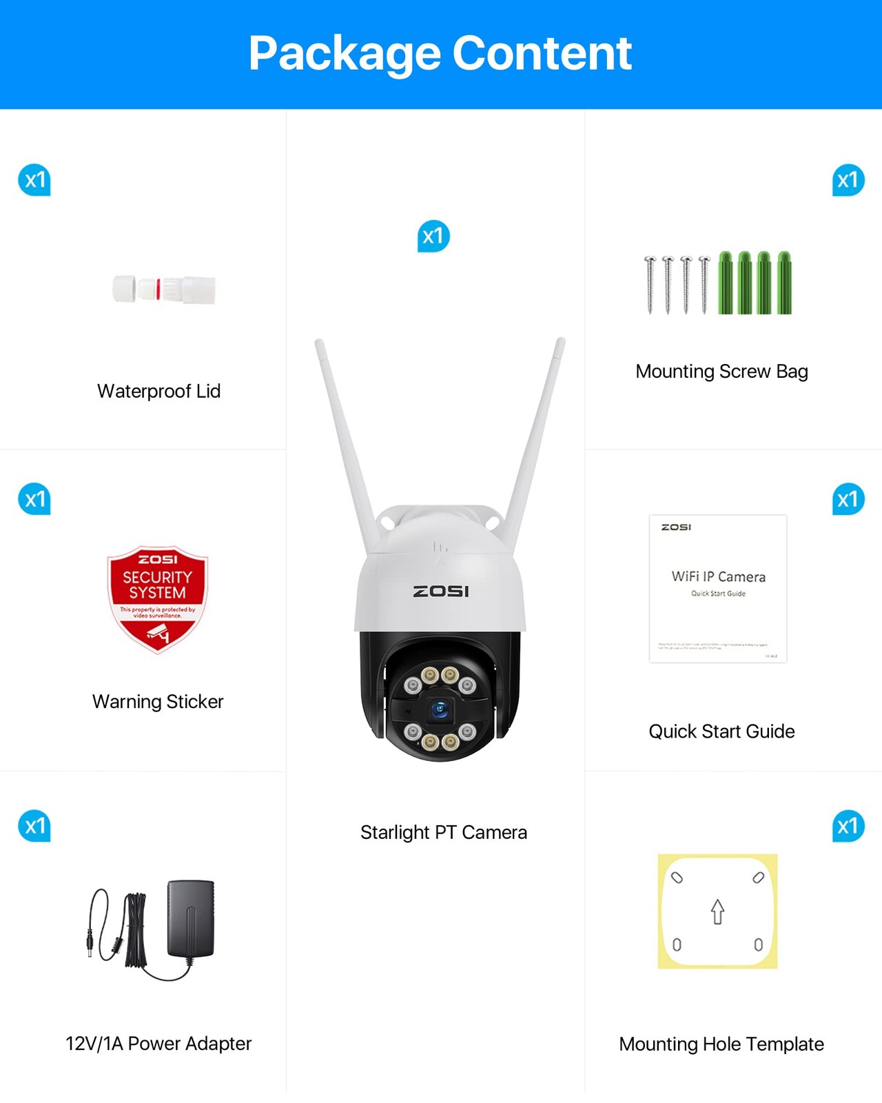 ZOSI 3MP PTZ Outdoor WiFi Security IP Wireless Camera Audio Motion Detection