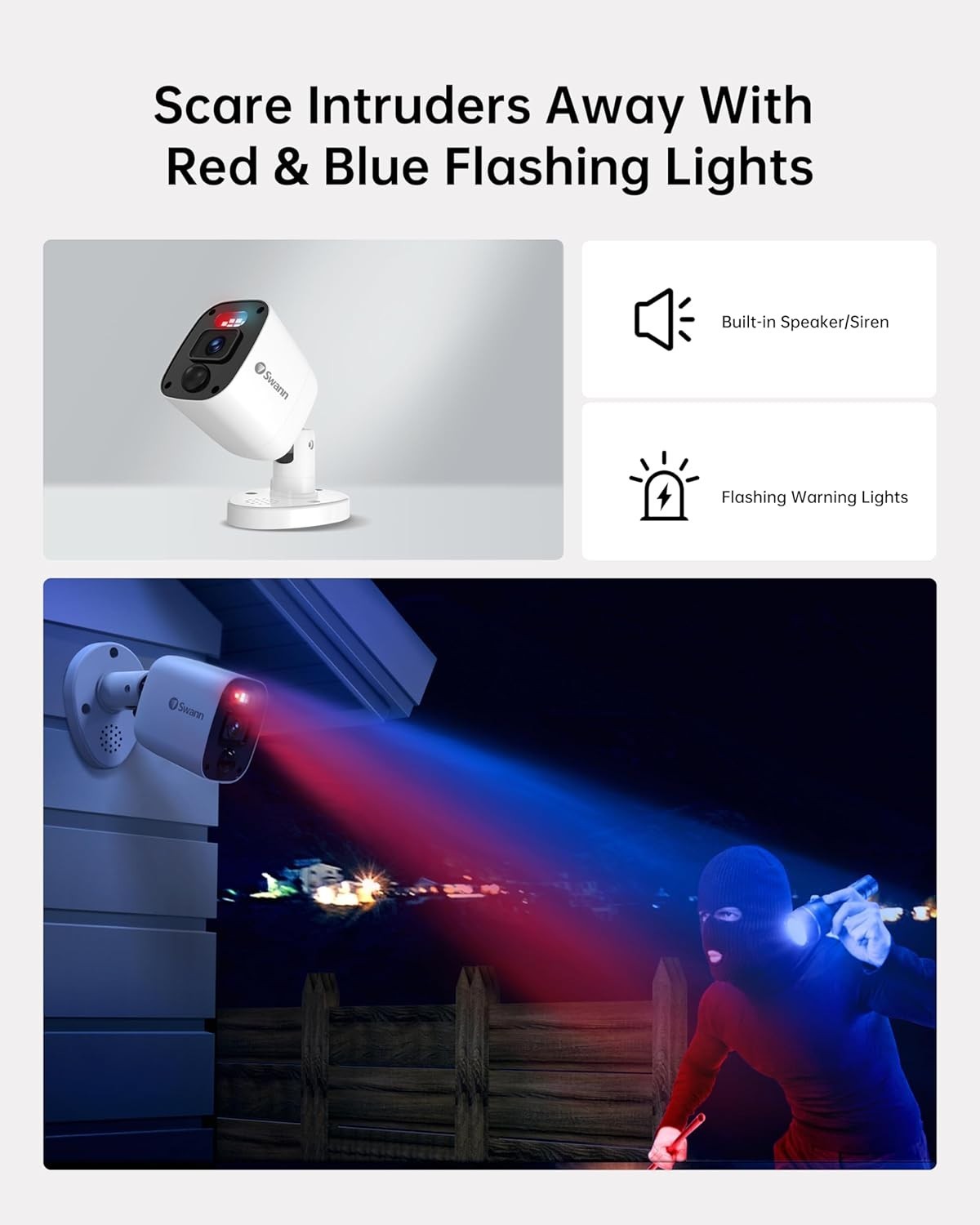 Add-On DVR Flashing Light Bullet Camera with Sensor Spotlight, 4K UHD Video,