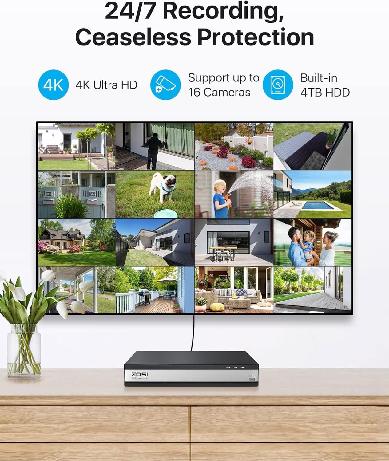 ZOSI 16 Channel 4K PoE Security Camera System with AI Face Person Vehicle Detect