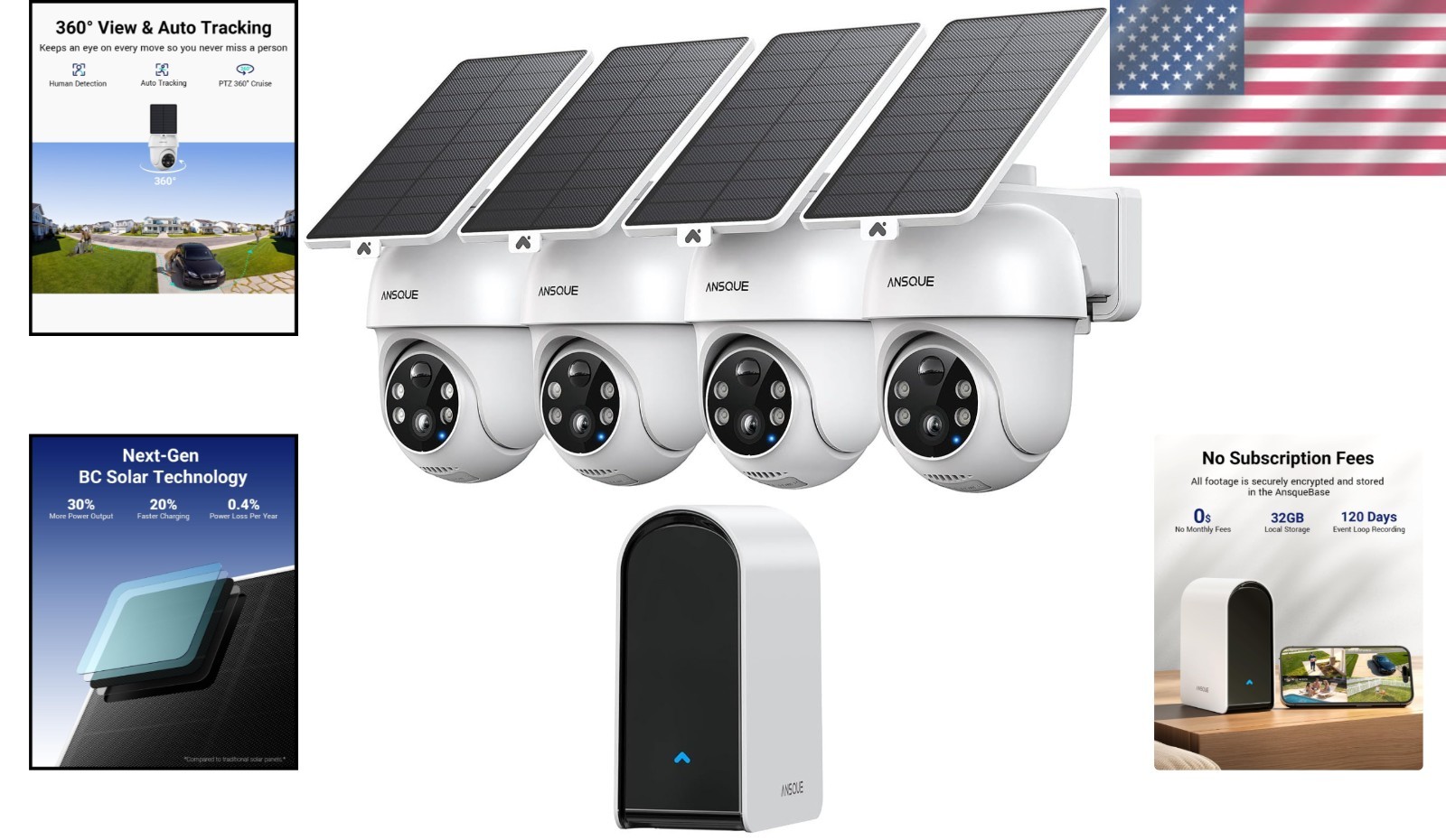 Comprehensive Home Security Kit – 4 Solar Cameras with Voice and Remote Features