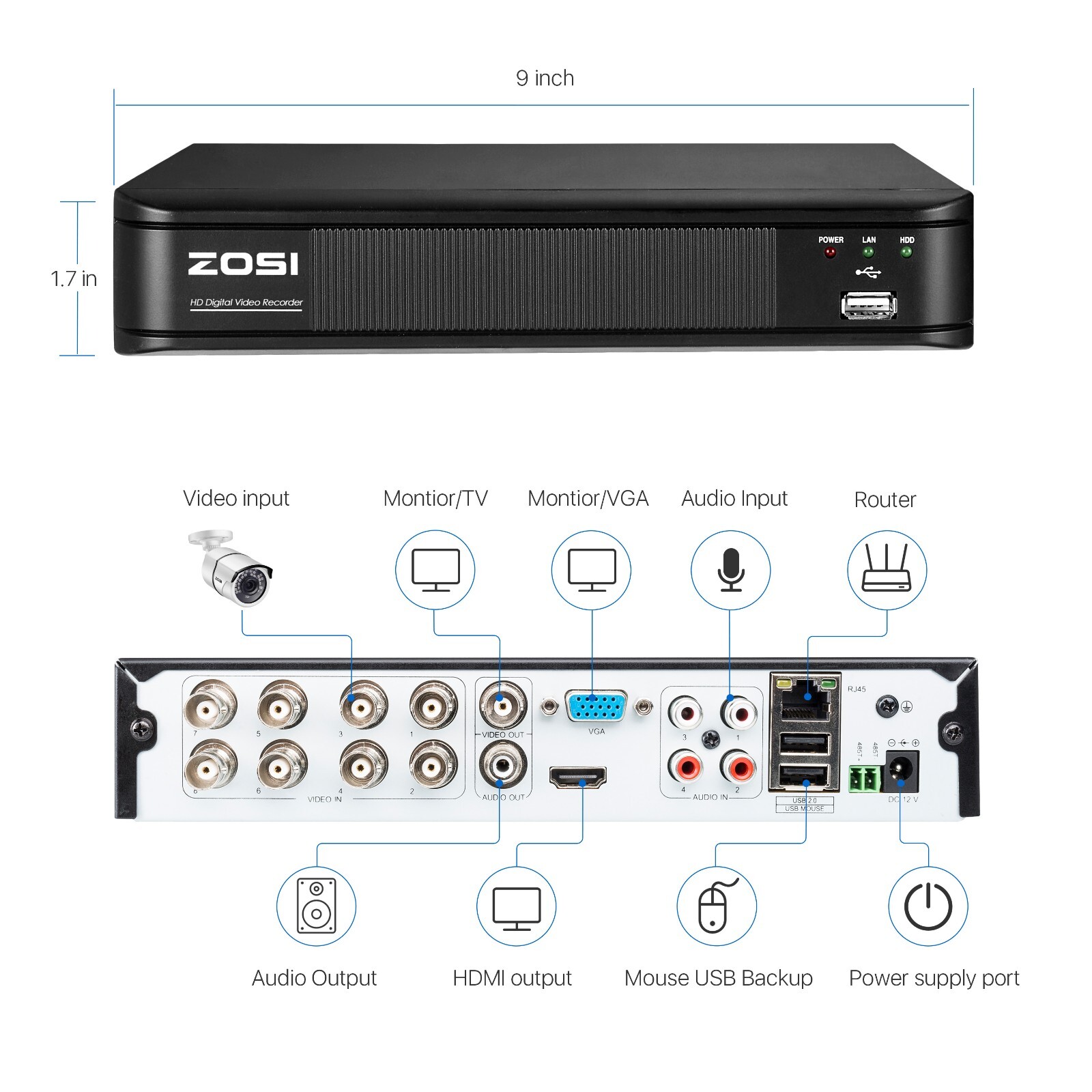 ZOSI 1080p CCTV HD Motion Detection Instant Alert Security Camera Remote Access