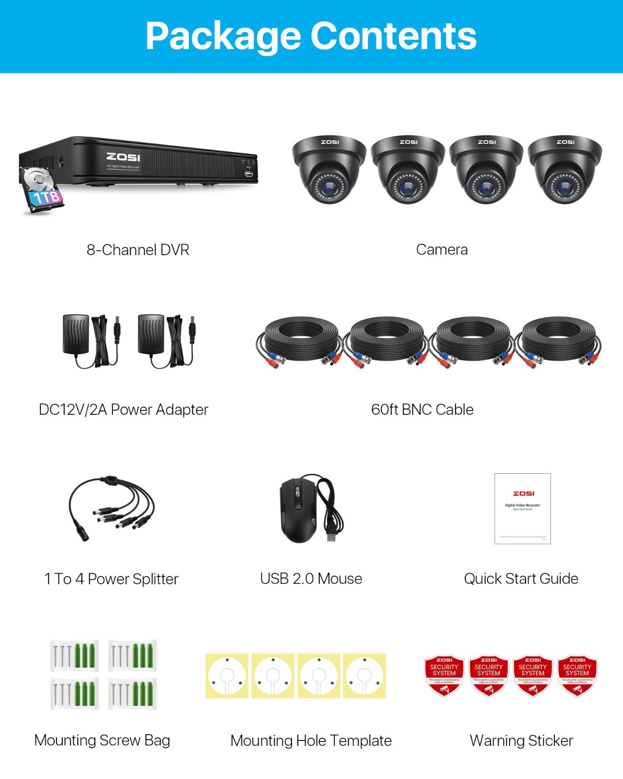 ZOSI 1080P Full HD CCTV 8pcs Security Cameras De Seguridad System H.265+DVR 1TB