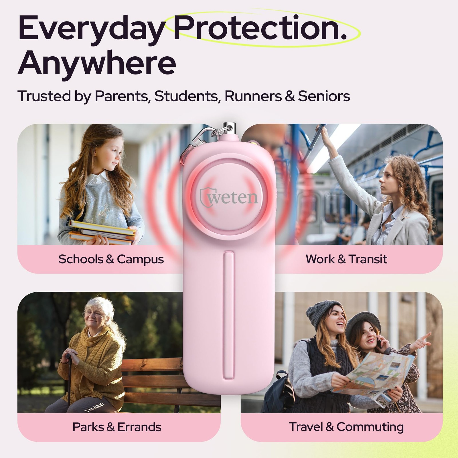 Personal Safety Alarm Keychain – 3 Pack 130dB Siren, LED Light, Panic Pin – C…