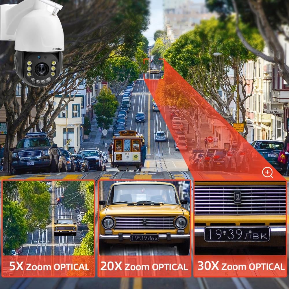 funxwe 8MP 4K 30X Optical Zoom Security PTZ Wireless IP Camera, 2.4GHz 5GHz…