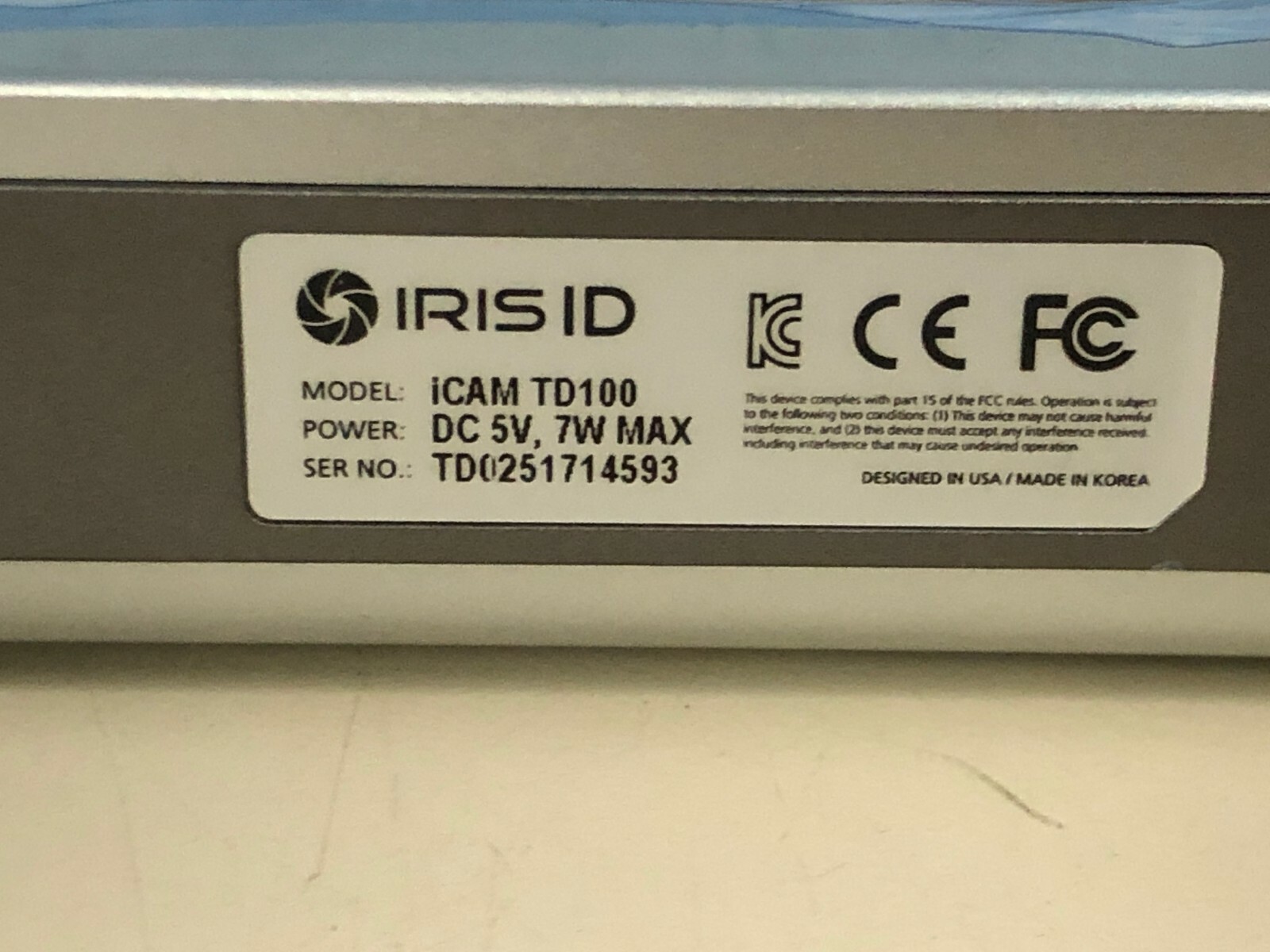 IRIS ID iCAMTD100 QuadCAM Portable IRIS Recognition & Face Capture System