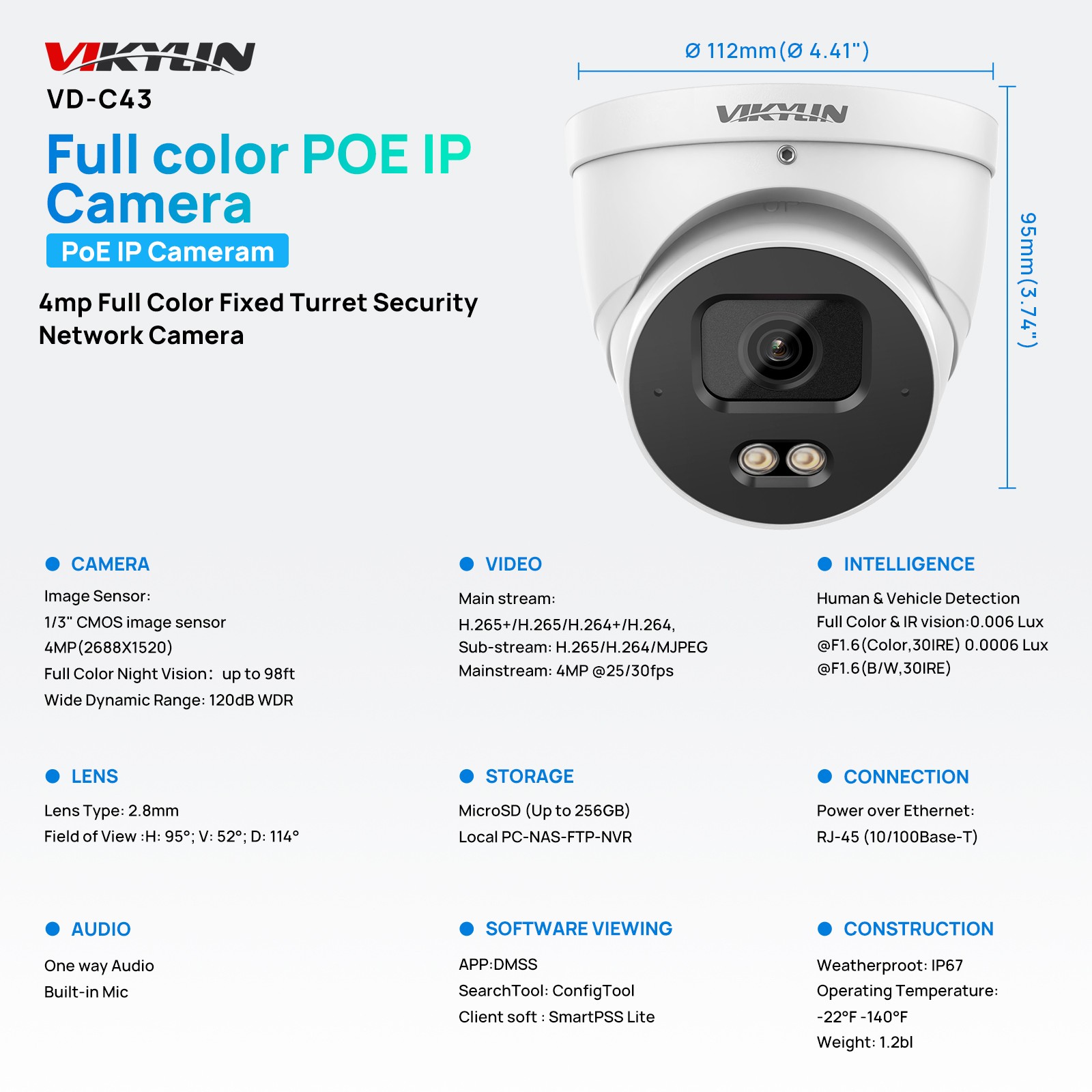 VIKYLIN SmartFind 8POE 16CH NVR System MIC 24H Color 4MP Security Camera MD Lot