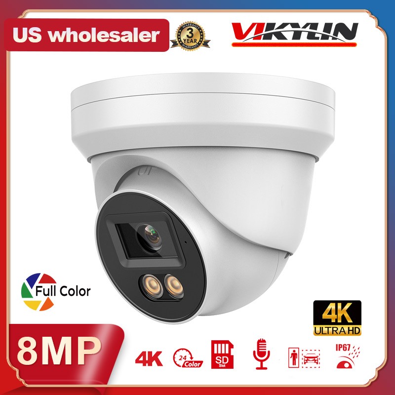 VIKYLIN 4K 16CH 16POE NVR CCTV System 8MP Full Color IP Camera Outdoor Audio Lot