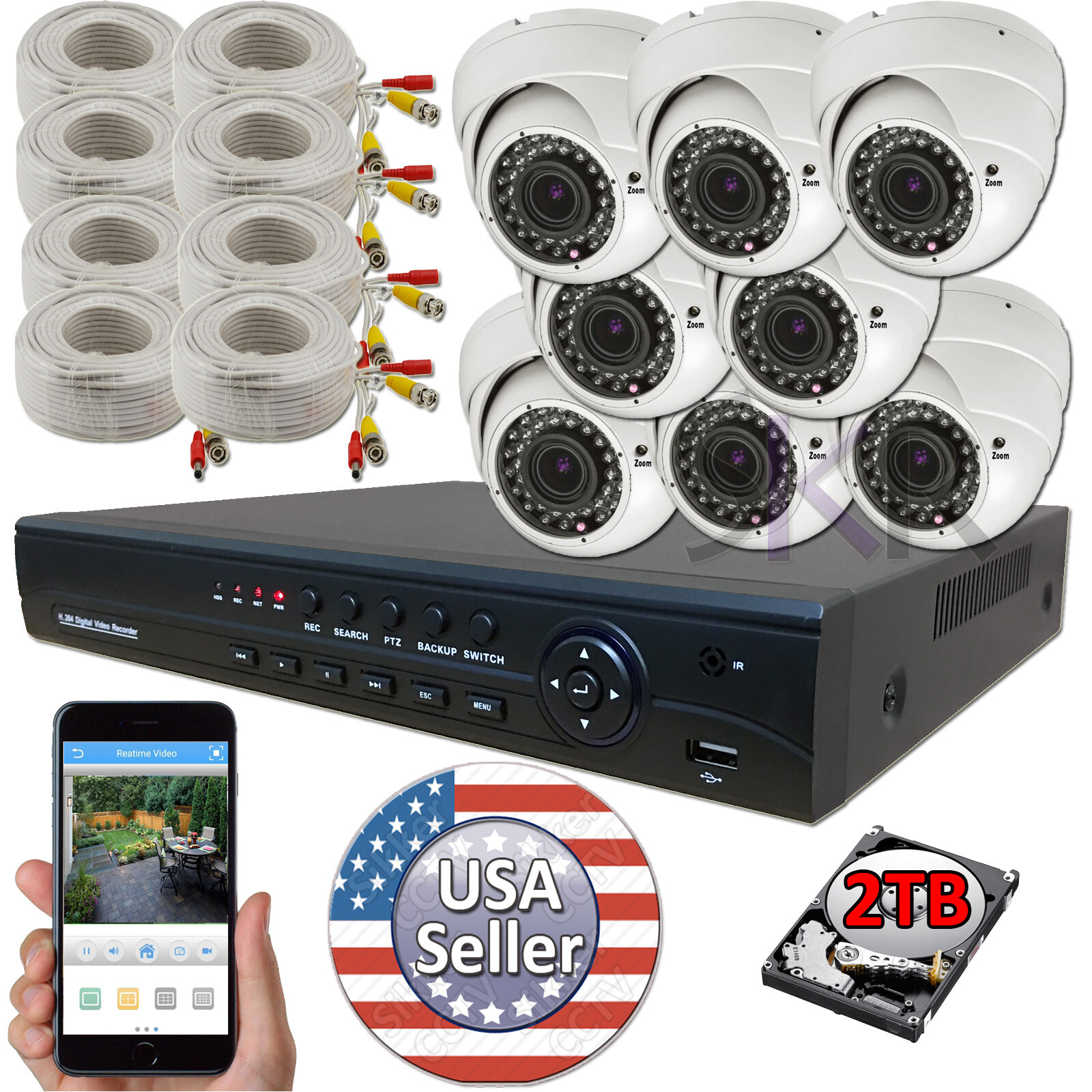 Sikker 8 Channel 1080P DVR Recorder 2.8-12mm Vari-focal Security Camera System
