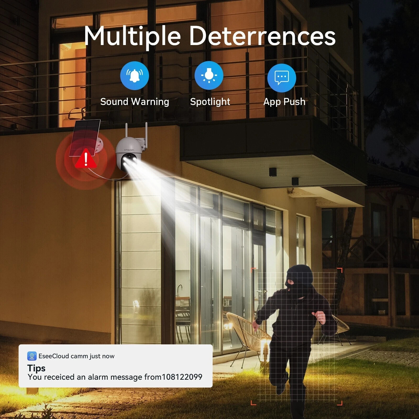 TMEZON 4MP Solar Battery PTZ Wireless Wifi Security Camera System 12” Monitor