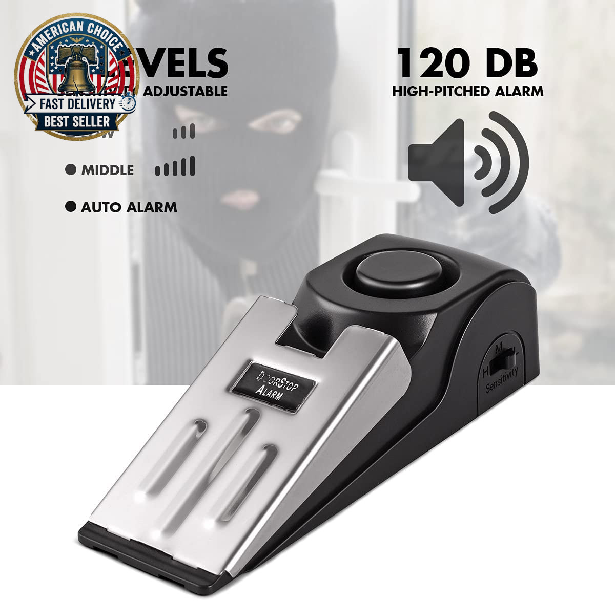Door Stop Alarm, Door Stopper Security for Home Travel Apartment with 120DB Sire