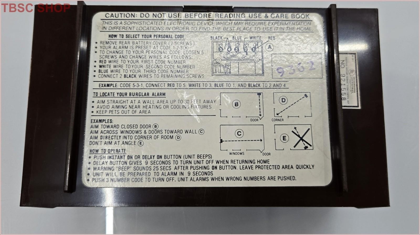 Vintage Model 921558 Household Burglary Warning System Control Unit