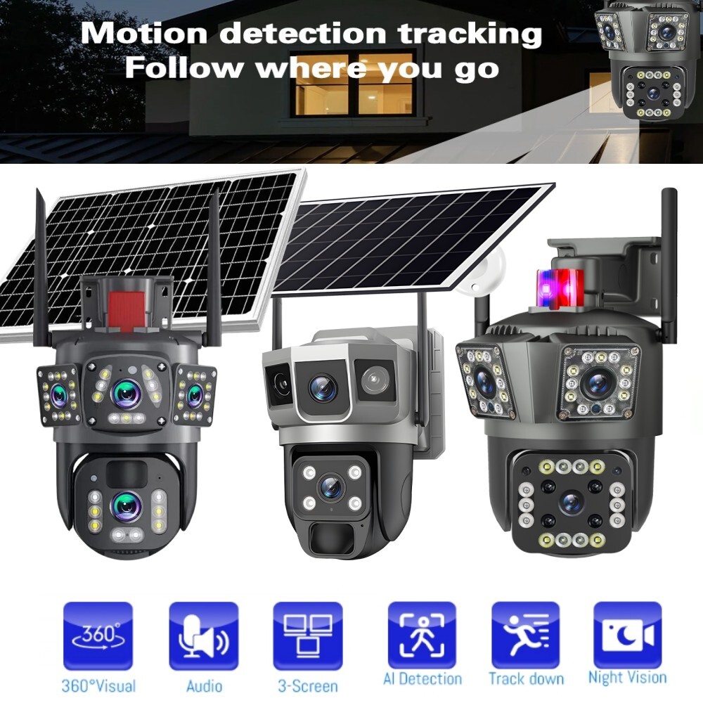 9MP 4K Wireless Solar Camera Outdoor Dual Lens WiFi 1080P IP CCTV Security PlR