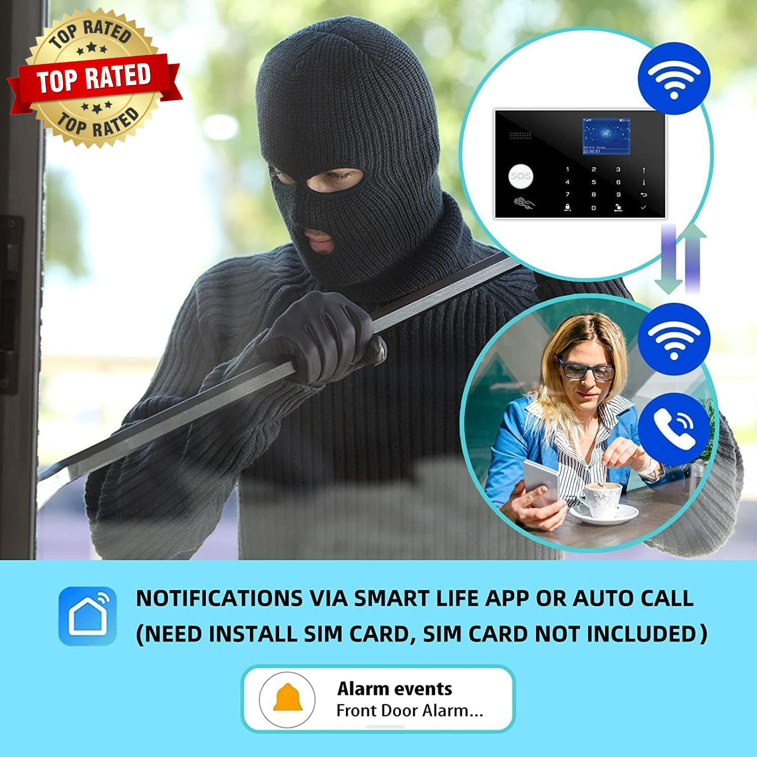 Wifi and 3/4G GSM Home Burglar Security Alarm System Auto Dial with Smart Life a