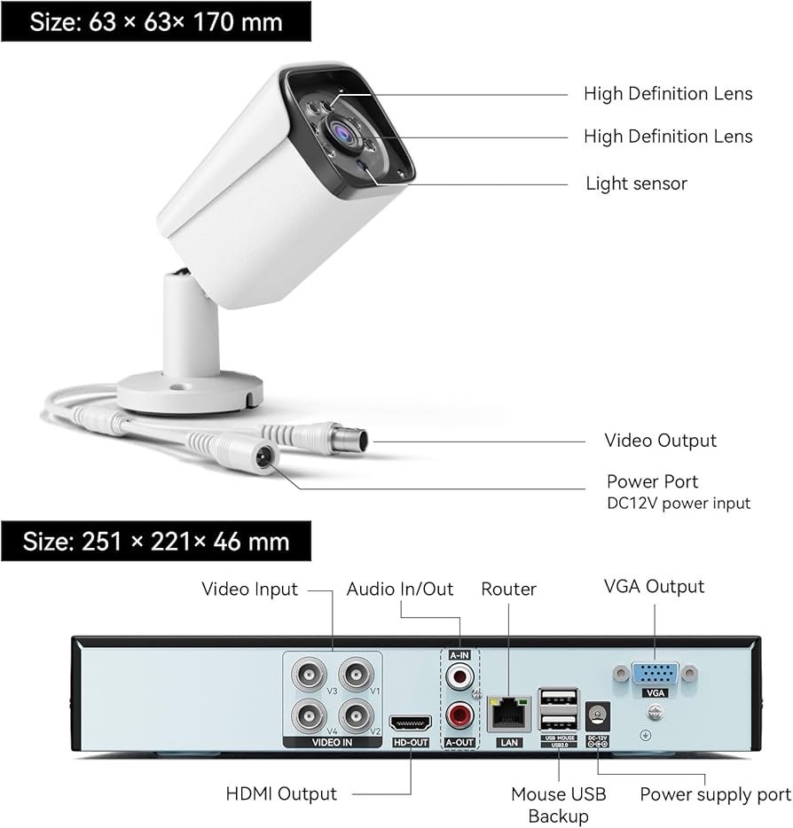 VORGUT Wired Security Camera System 4CH DVR 5MP Lite 4x3MP Cameras 500GB