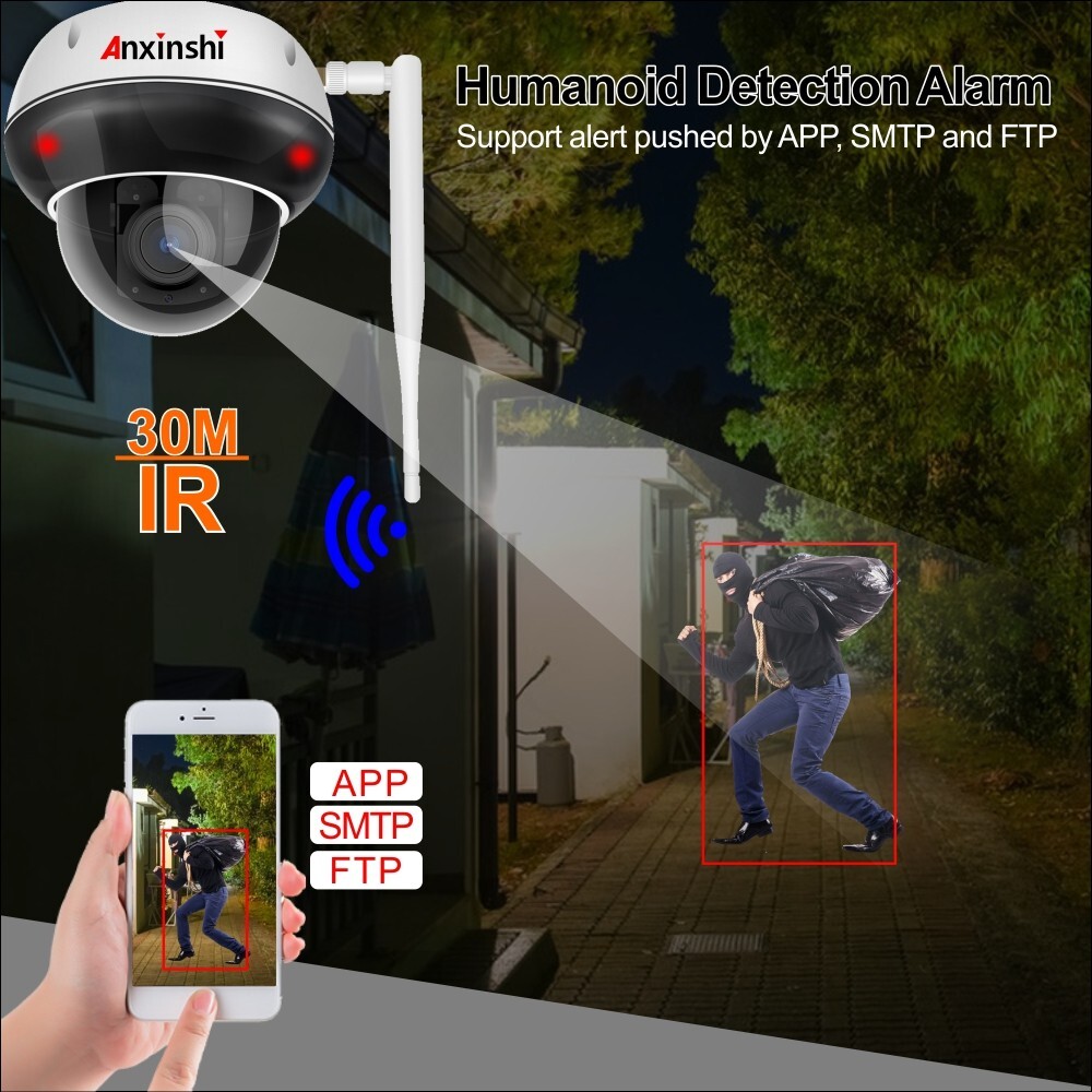 5MP 10XZoom Human Tracking AI wireless Camera P2P Onvif mini PoE MIC PTZ Camera