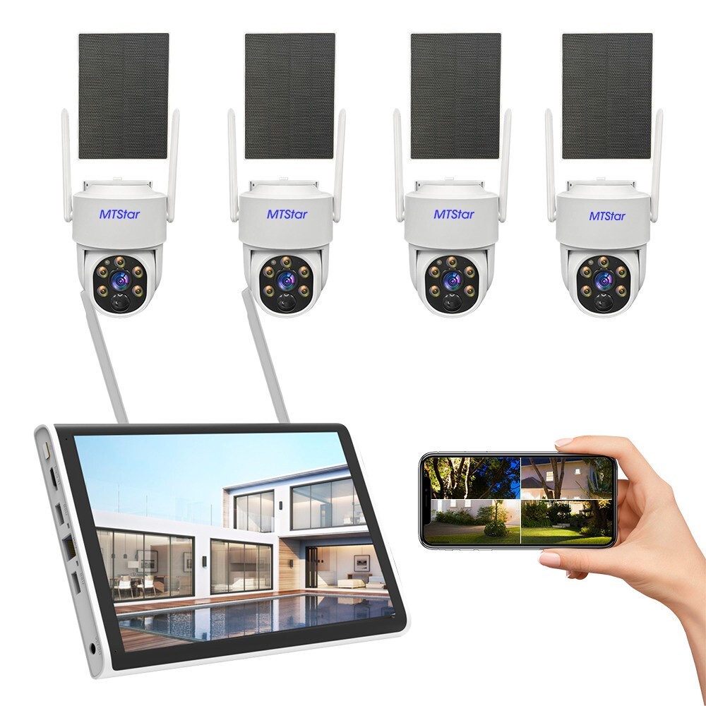 Solar Panel Wireless HD 4MP IP PRO Smart WiFi Camera Kit With 10-inch Monitor