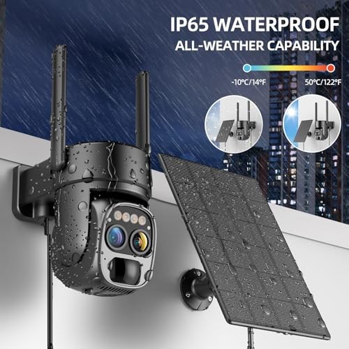 Hawkray Pannel Solar Wireless Outdoor Security Camera， Dual-Lens, 10xZoom, 2K
