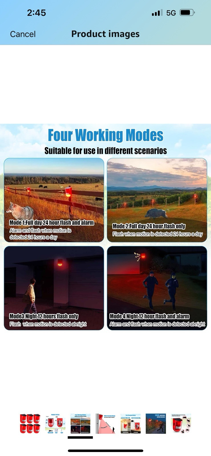 Solar Alarm LED Light Solar Strobe Wireless Motion Sensor Detector Outdoor 6 Pcs