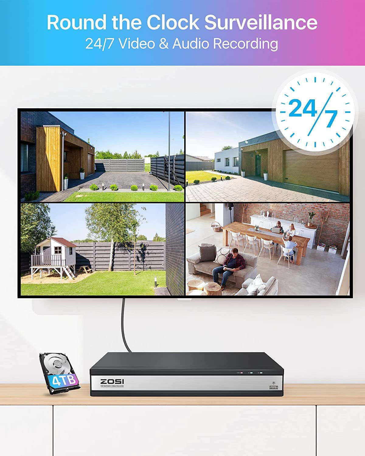 ZOSI 8CH 8MP NVR 5MP PoE Security IP Network Camera System Two-Way Audio