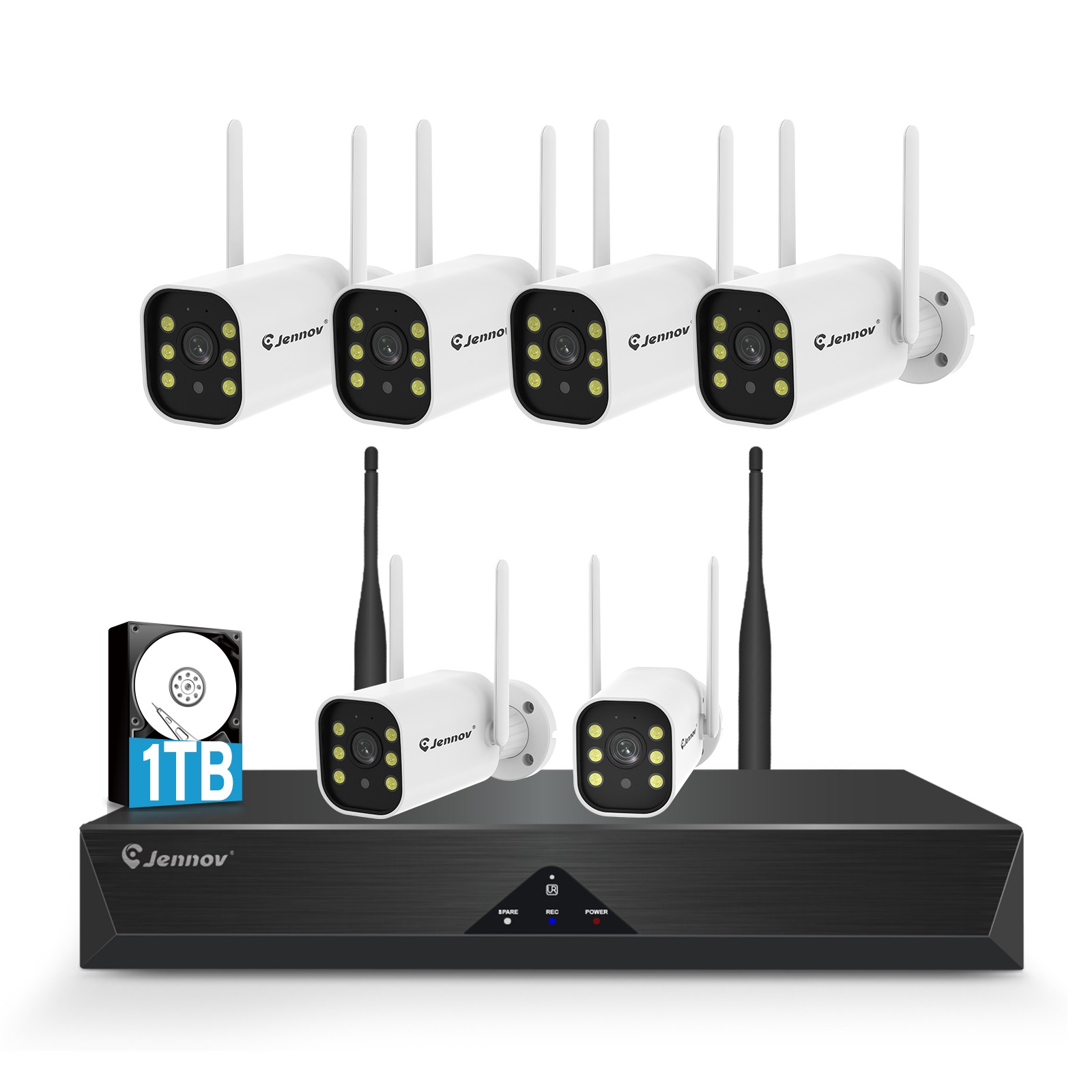 JENNOV Wifi Outdoor Security Camera System 1TB Color Night Vision 5MP 10CH NVR