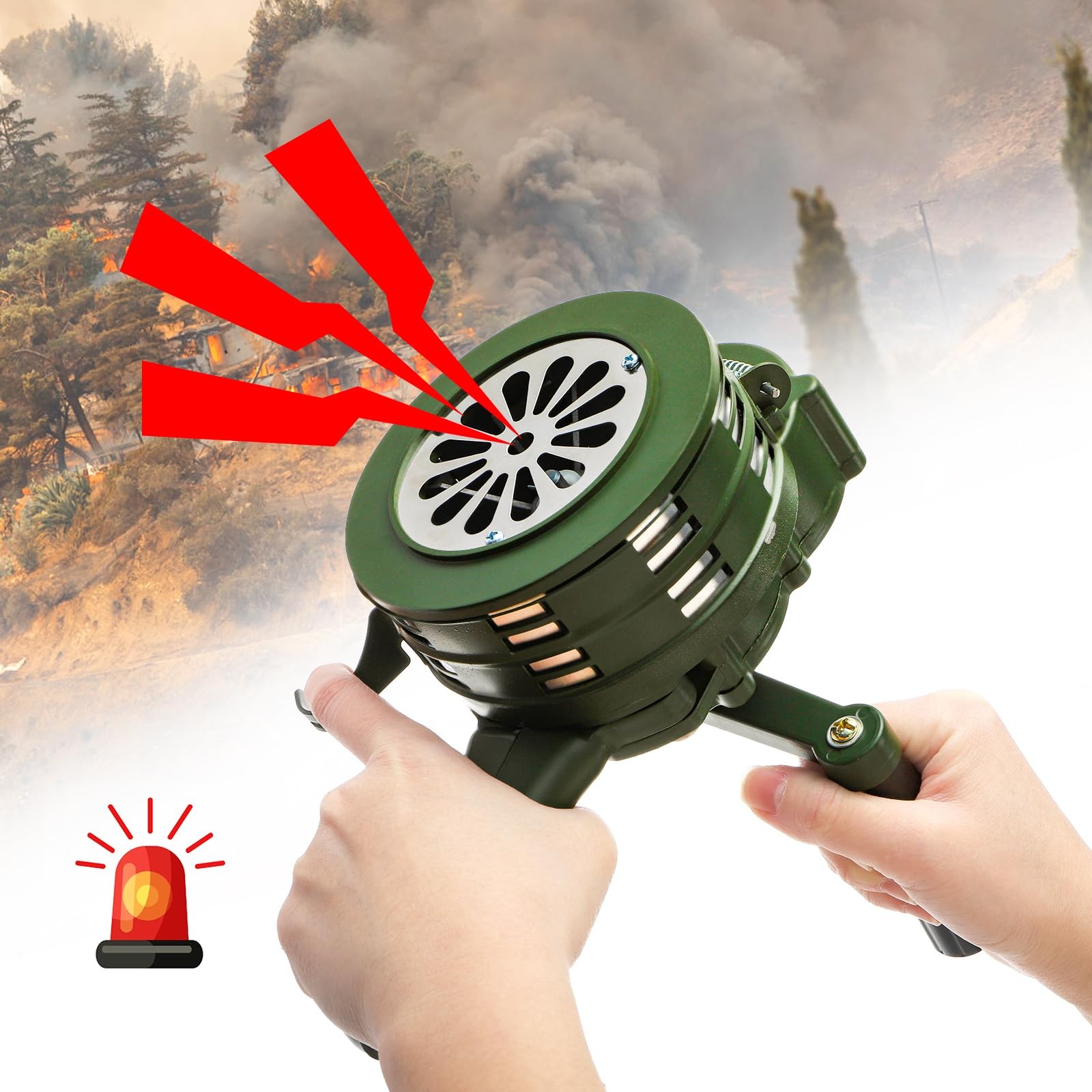 110 DB Hand Crank Siren Horn with Foldable Handle, Portable