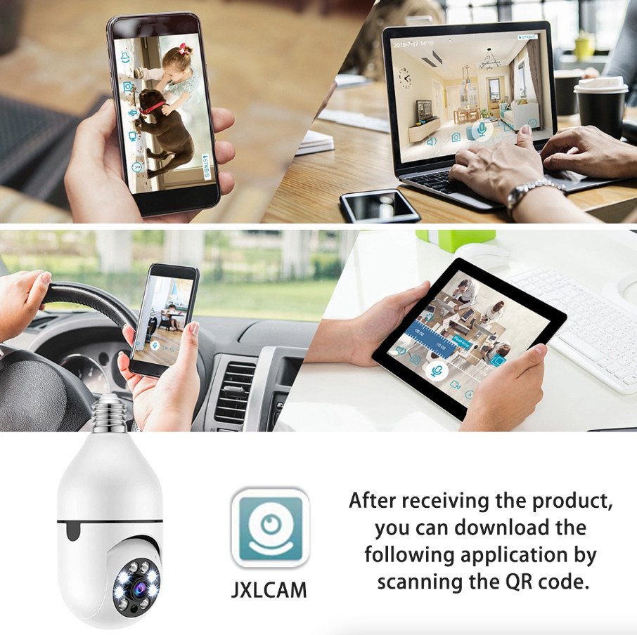 360° Panoramic WiFi IR IP E27 Light Bulb Camera 1080P Night Smart Home Wireless