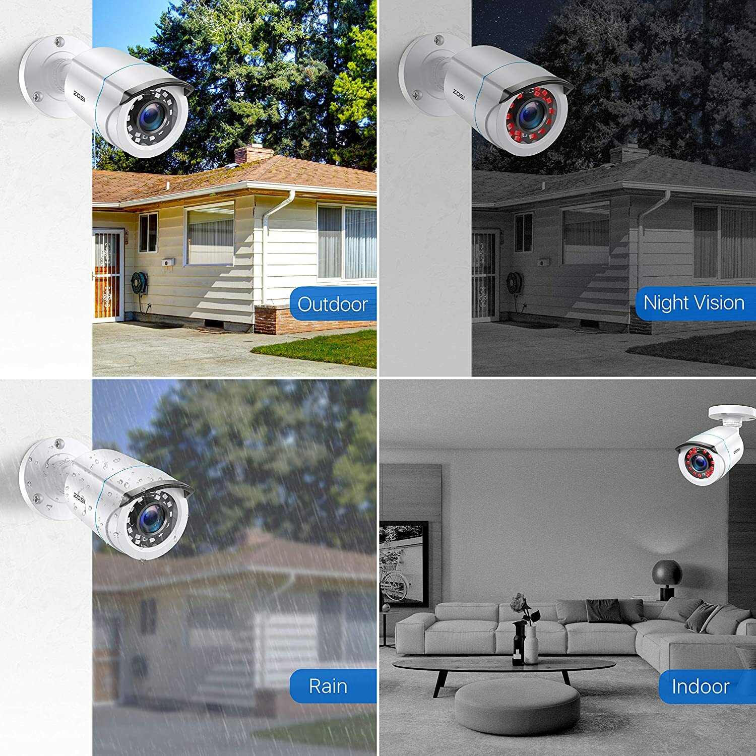 ZOSI 1TB DVR Outdoor 1080P Security Camera System Night Vision AI Face Detection