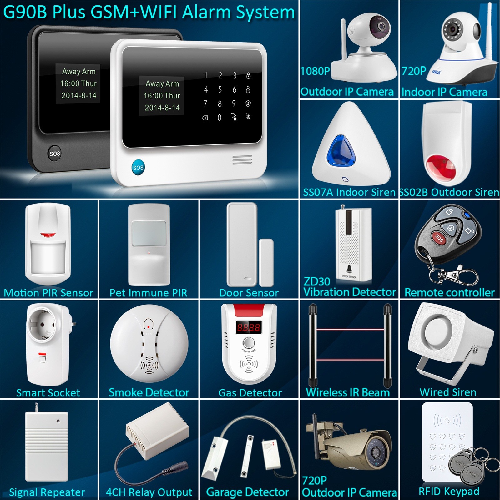 Hot G90B Plus WiFi GSM SMS Wireless Home Alarm Security System Accessories Lot
