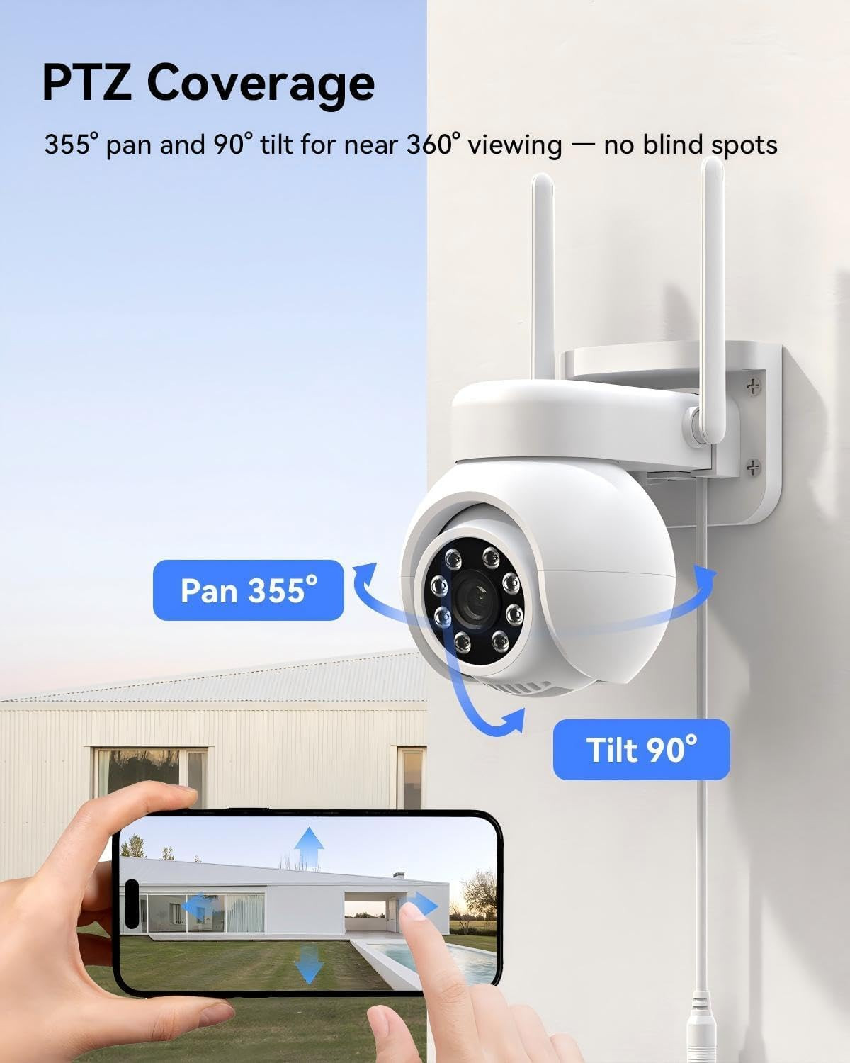 Wireless Security Camera System with 10″ LCD Monitor, 2PCS 3MP PTZ Outdoor Camer